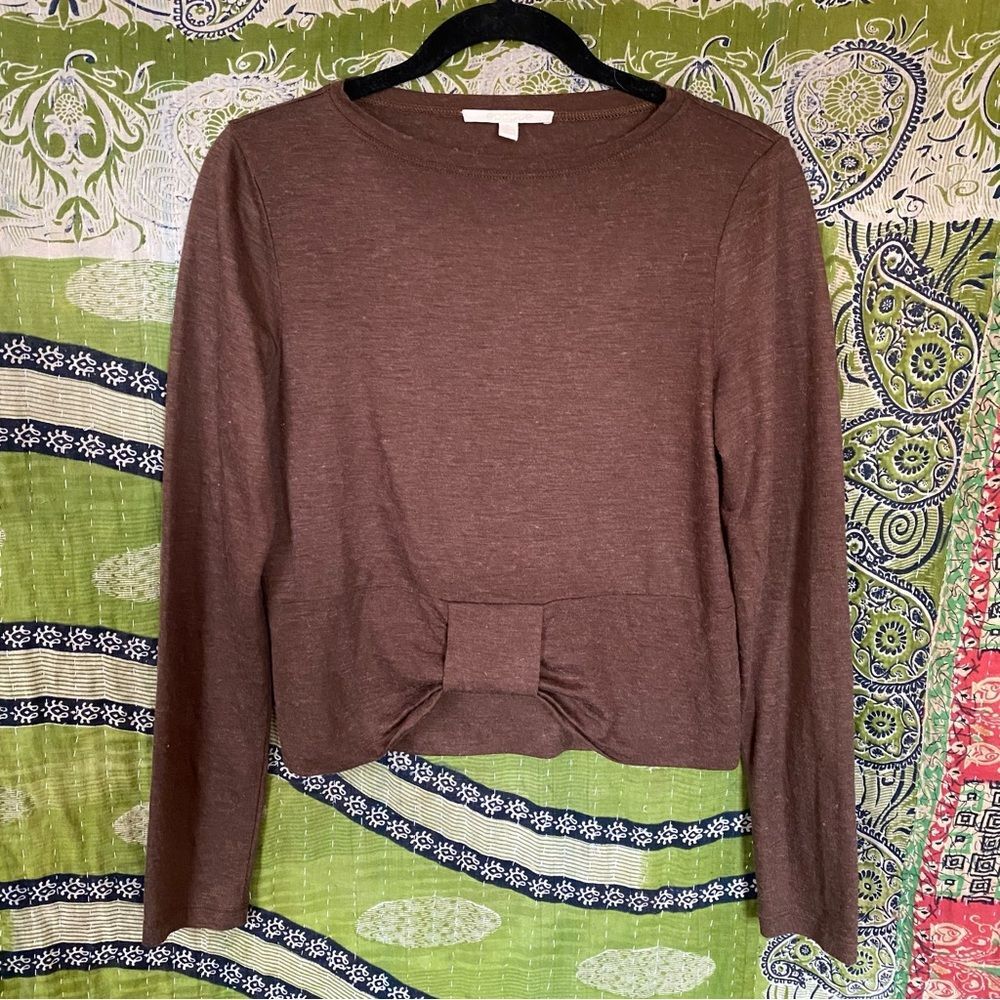 LAST CHANCE Epoque Heather Brown Front Knot Wool Blend Sweater Size Small